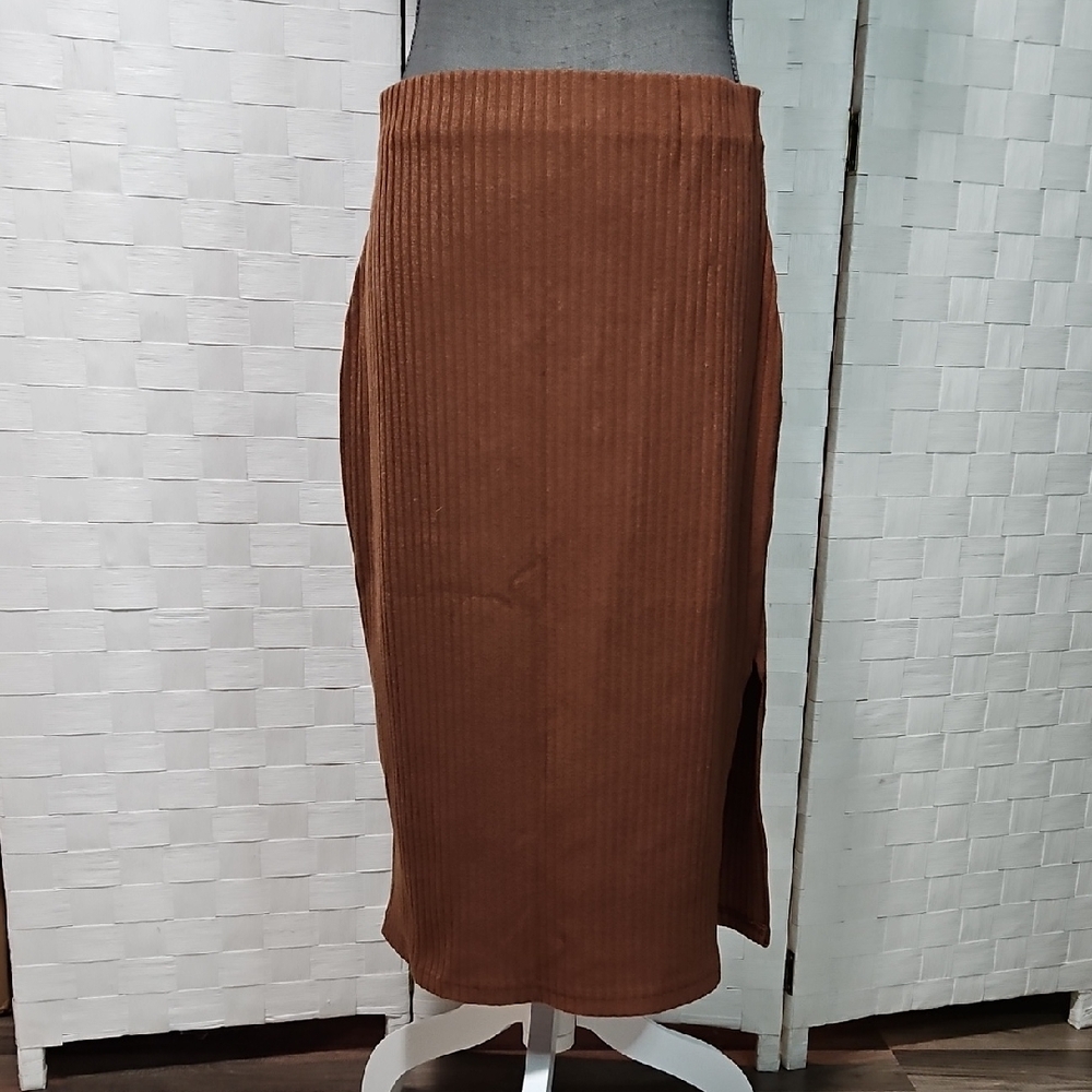 Urban CoCo Brown Ribbed Pencil Skirt
